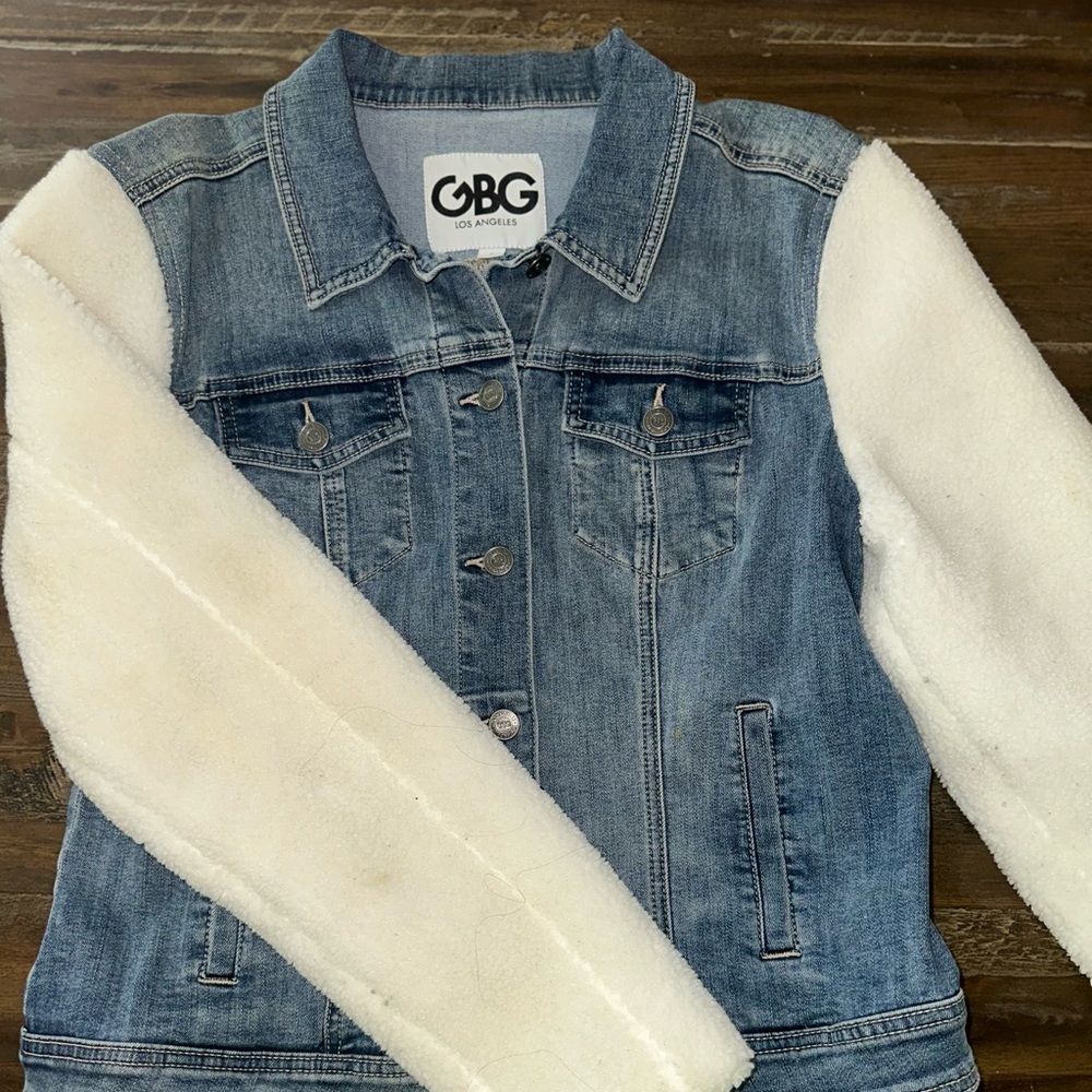 Guess denim jacket with white Sherpa sleeves